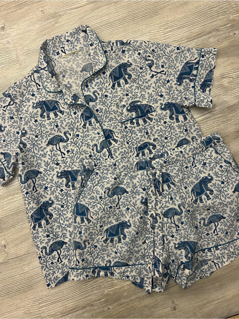 Printfresh Flamenco Elephants & Flamingos Organic Cotton Pajama Shorty Set Blue